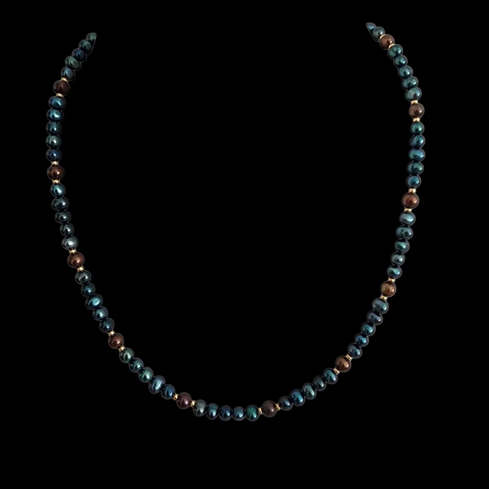 Vintage pearl necklace gold filigree clasp blue brown baby pearls A0215 -Q5 -Q2